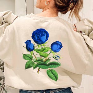 Blue Rose Hoodie: Women&#39;s Wildflower Graphic Sweatshirt