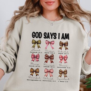 God Says I Am Coquette Bow Sweatshirt, Women&#39;s Christian Hoodie, Balletcore Christian Sweater, Christian Girl Gifts, Pink Coquette Bow