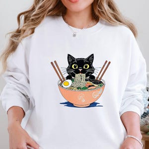 Noodle Cat Shirt: Kawaii Ramen Black Cat Tee