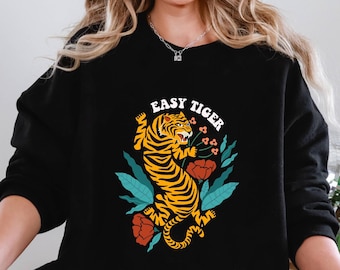 Einfaches Tiger-Sweatshirt, Retro Tier Hoodie