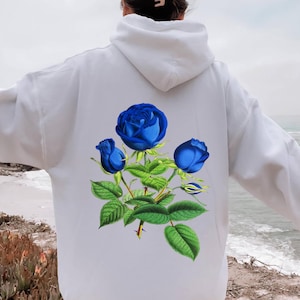 Blue Rose Hoodie: Women&#39;s Floral Graphic Sweatshirt