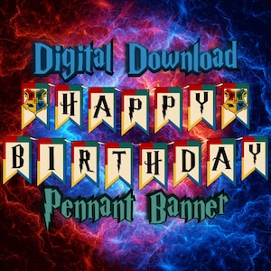 Magic Pennant Birthday Banner - Digital Download - Customizable Crests