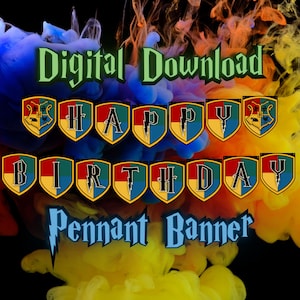 Magical Pennant Birthday Banner - Digital Download - Customizable Crests