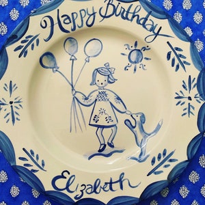 Birthday Plate - Blue/White with Date