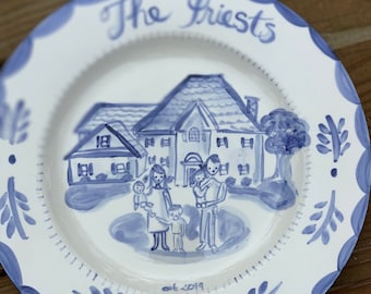 House Plate, Ceramic Plate, Handpainted Plate , Custom Housewarming Gift, Blueandwhite