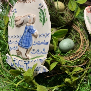 Easter Ornament, Bunny on Egg handmade , Gift for Kids , Personalized Easter Ornaments, Made From Fired Clay, image 8