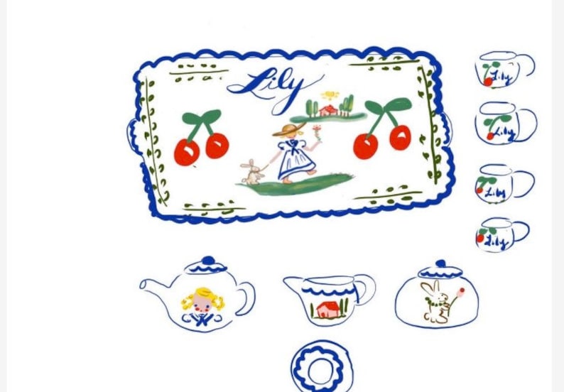 Gift for Girl Childs Tea Set Personalized,Hand Painted Tea Set Personalized