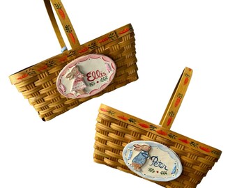 Personalized Easter Basket, Easter Basket, Wood Basket with Bunny