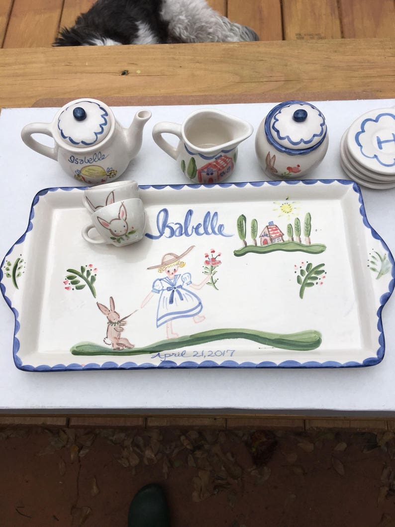 Gift for Girl Childs Tea Set Personalized,Hand Painted Tea Set Personalized