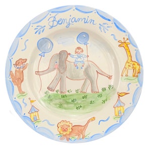 Birthday Plate, Childs Ceramic 10" Family Birthday Dinner Plate, Handpainted Plate, Personalized Folk Art Plate