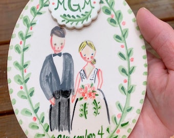 Bride and Groom Ornament, Personalized Wedding Ornament, Custom Wedding Gift, Handpainted Wedding