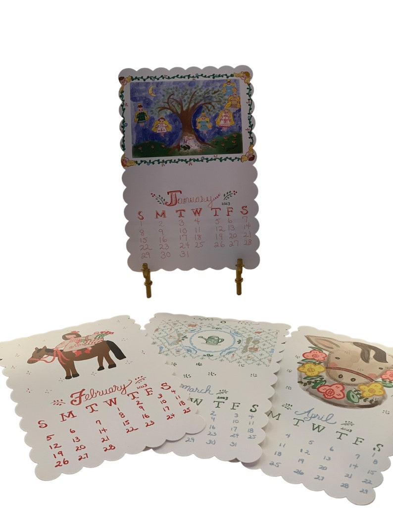 2023 Calendar With Brass Easel Calendar Cardsillustrated Etsy