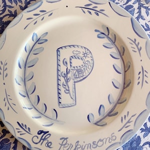 Personalized Platter, Blue and White, Houswwarming Gift, Anniversary Gift, Wedding Gift