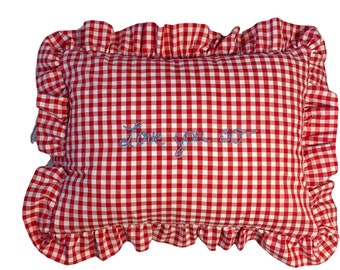 Embroidered Gingham Pillow, Cotton Pillow, Throw Pillow, Made in the USA