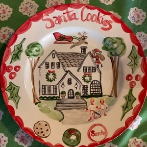 Santa Cookie Plate, Christmas Ceramic Plate, Handpainted Plate , Christmas Gift