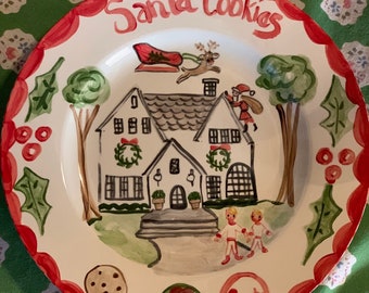 Santa Cookie Plate, Christmas Ceramic Plate, Handpainted Plate , Christmas Gift