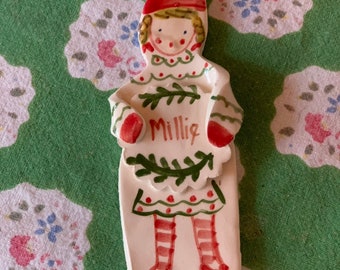 Christmas Ornament, handmade , Gift for Kids , Personalized Christmas Ornaments, Ceramic Made From Clay, Girl Ornament