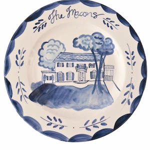 House Plate, Ceramic Plate, Handpainted Plate , Custom Housewarming Gift, Blueandwhite