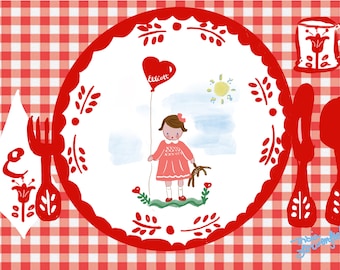 Laminated Placemats. Red Gingham Placemat, Double sided, Placemats,  Table Decor , Easy to Clean Placemat,Red Heart Placemat
