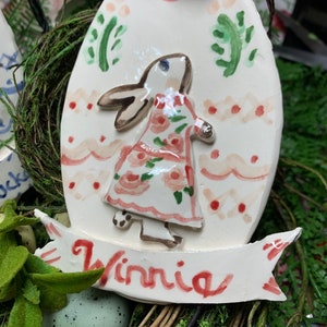 Easter Ornament, Bunny on Egg handmade , Gift for Kids , Personalized Easter Ornaments, Made From Fired Clay, image 4