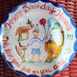 Harris Birthday Plate, Handpainted Plate, Personalized, Celebration, Boy Birthday, Lion, Party