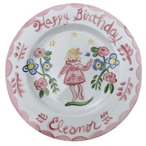 Birthday Plate - Girl with Tall Flowers