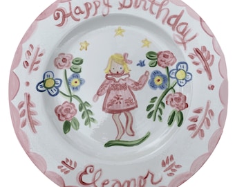 Birthday Plate - Girl with Tall Flowers