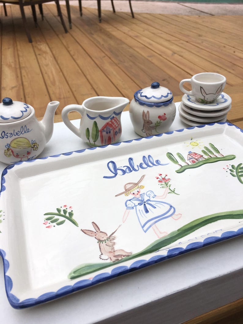 Gift for Girl Childs Tea Set Personalized,Hand Painted Tea Set Personalized
