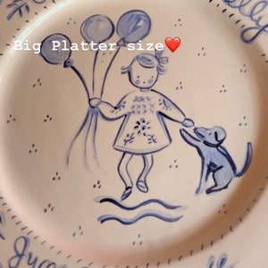 Personalized Birthday Plate,Baby Plate,Handpainted ,Personalized Gift for Baby, Baptism gift , Christening gift,Blue and White Plate image 2