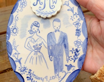 Wedding Ornament, Blue and White Personalized Wedding Ornament , Custom Wedding Gift, Handpainted Wedding