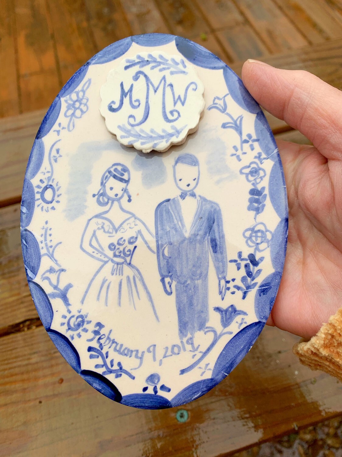 Wedding Ornament, Blue and White Personalized Wedding Ornament , Custom Wedding Gift, Handpainted Wedding
