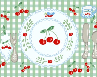 Cherry Laminated Placemat,Table Decor , personalized ,Collaboration with Land of Bebe,