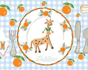 Giraffe  Laminated Placemat,Table Decor , personalized ,Collaboration with Land of Bebe,