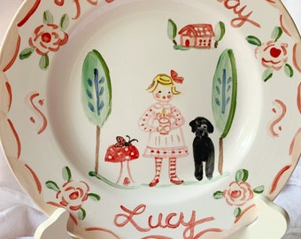 Custom Handpainted Ceramic Plate , Gift for child, Child Decor,Happy 1st Birthday