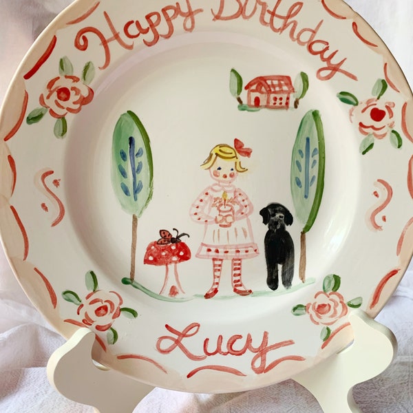 Custom Handpainted Ceramic Plate , Gift for child, Child Decor,Happy 1st Birthday