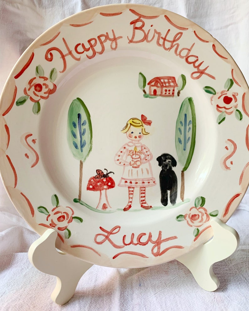 Custom Handpainted Ceramic Plate , Gift for child, Child Decor,Happy 1st Birthday image 1