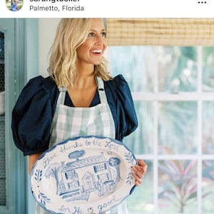 Custom Platter with Home , Blue and White Gift Personalized , Handpainted Platter