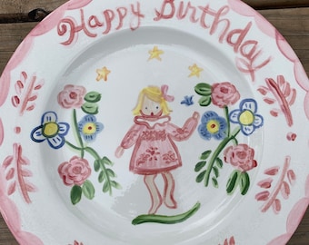 Birthday Plate, Childs Ceramic 10" Family Birthday Dinner Plate ,Handpainted Plate ,Personalized