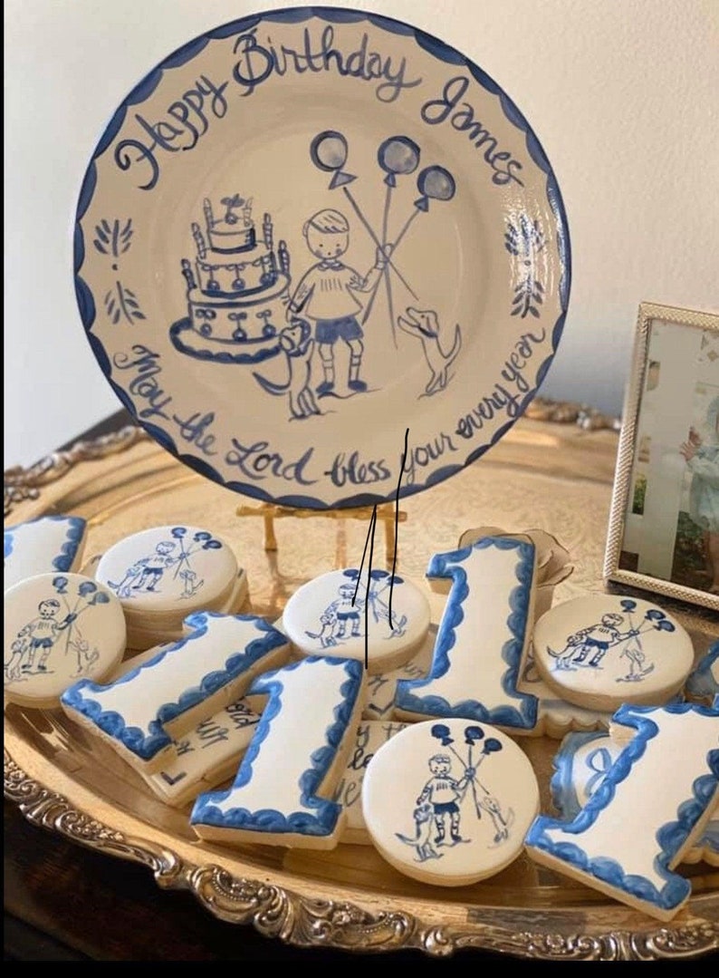 Birthday Plate - Balloons, Cake, Dogs - Tricia Lowenfield Design