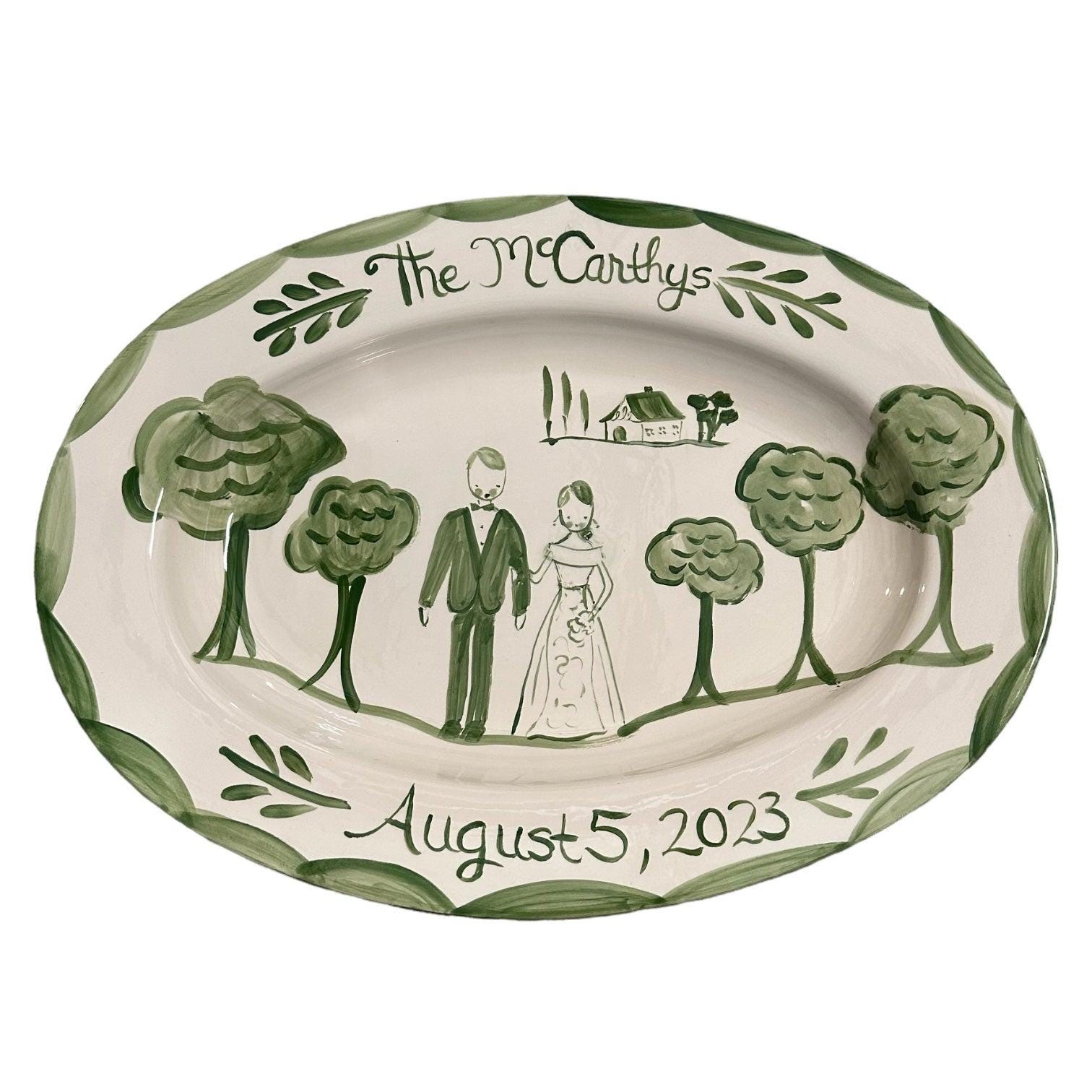 Large Custom Bride and Groom Platter (Green and White)