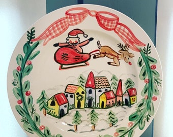 Santa Cookie Plate, Santa Christmas Village Plate, 10 inch plate