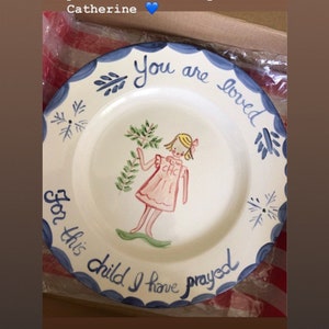Personalized Birthday Plate,Baby Plate,Handpainted ,Personalized Gift for Baby, Baptism gift , Christening gift,Blue and White Plate image 5
