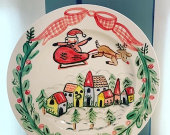 Santa Cookie Plate, Christmas Ceramic Plate, Handpainted Plate , Christmas Gift