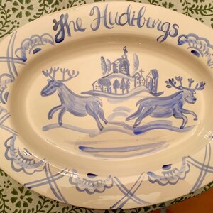Custom Platter , Blue and White Gift Personalized , Handpainted Platter