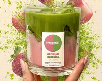 Strawberry Matcha Latte Soy Candle: Unique Scented Candle Gift | Nontoxic Vegan Wax