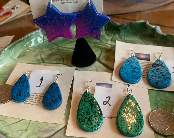 Screen print earrings of fish