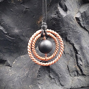 Shungite Tensor Ring Pendant: 144/188 MHz Copper Necklace