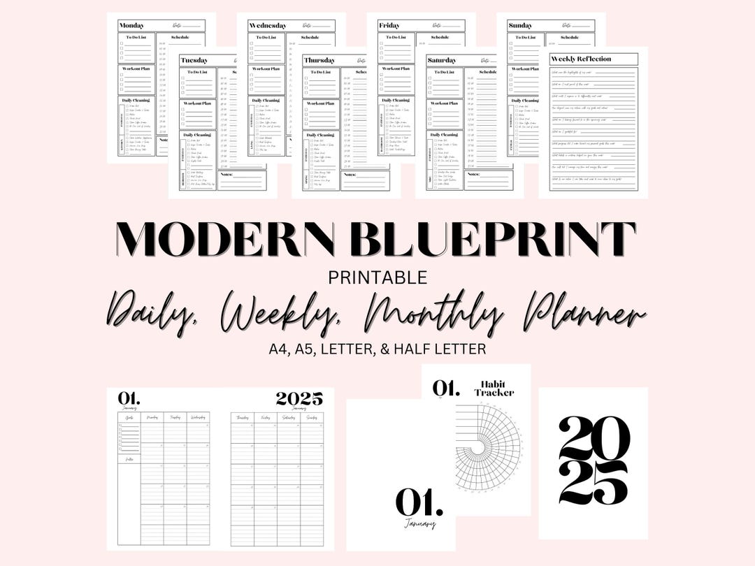 2025 Monthly Weekly Calendar Printable - Modern Planner - Monday Start ...