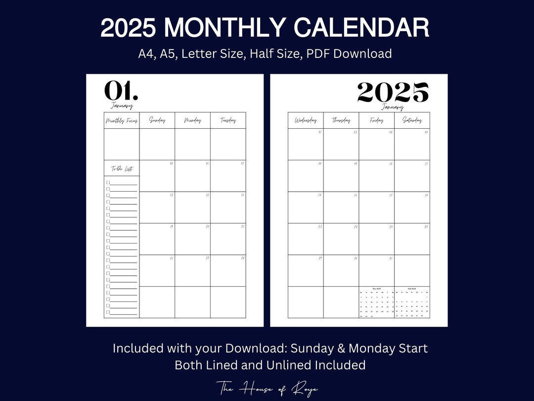 2025 Dated Monthly Calendar on Two Pages, Monthly Organizer, Monthly ...
