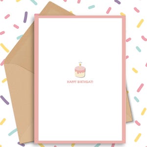 Cartão de Feliz Aniversário para Imprimir - Cartão de Feliz Aniversário Minimalista Rosa - Cartões de Aniversário Rosa - Cartões de Aniversário Rosa A7 e A2